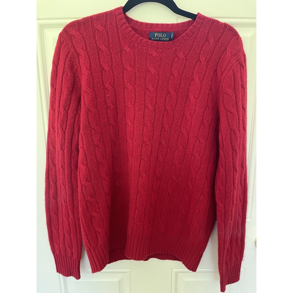 Polo Ralph Lauren Men's Medium Cashmere Red Cable Knit Sweater
